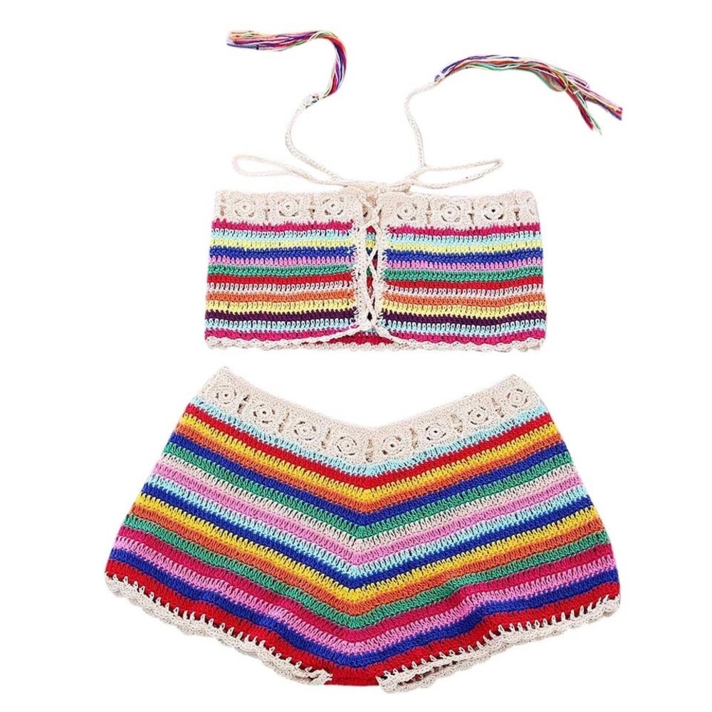 Crochet summer two piece top bottom striped boho - Picture 2 of 6